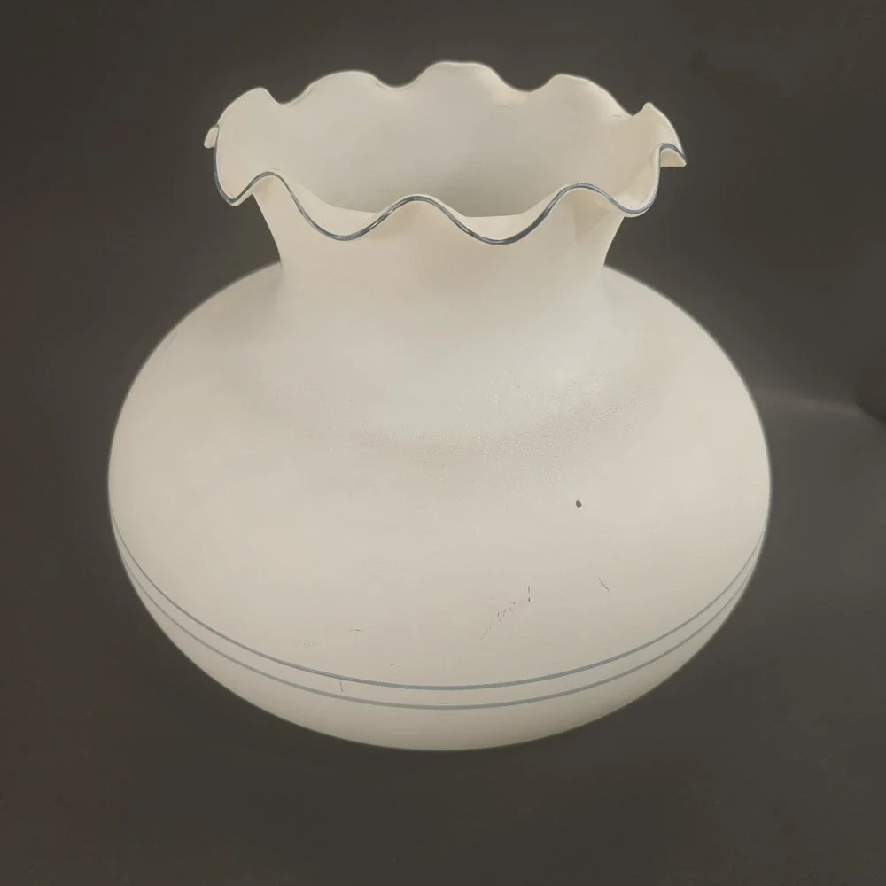 Vintage Large Lampshade For‎ Lamp White & Blue with Ruffle Top